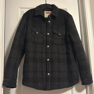 Levi’s black/gray wool blend snap front vintage western plaid lined shirt jacket